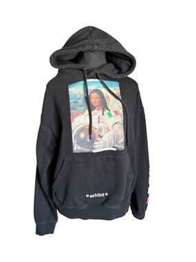 Black Graphic Hoodie with Mona Lisa Astronaut Print